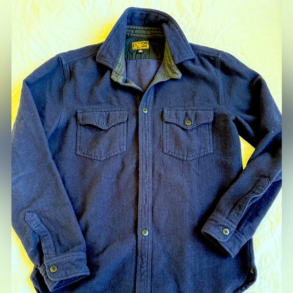 J Crew Wallace Barnes CPO Shirt Jacket Size Medium  Blue Wool Blend Long Sleeve
